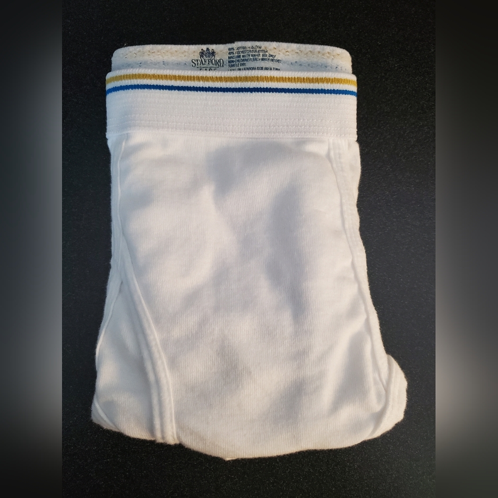 Stafford White Briefs with Blue and Yellow Waistband - Picture 2 of 3